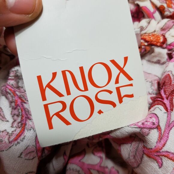 Knox Rose Top Women's XXL Floral Multicolor Print Tie Front Peasant Smocked NWT - Picture 7 of 10